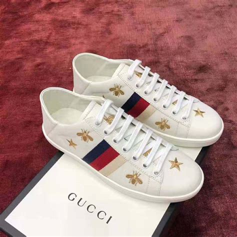 gucci white sneakers women|Women's Ace trainer with bee in White Leather .